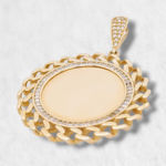 Medalla (34 mm) Lisa c/ Marco US Link Zircones (Personalizado) - Oro Amarillo 14Kts