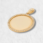 Medalla (20 mm) Lisa c/ Borde Diamantes (Personalizar) - Oro Amarillo 14Kts