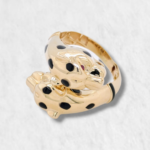 Anillo Abierto Pantera c/ Esmalte Negro - Oro Amarillo 14Kts