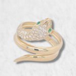 Anillo Serpiente Espiral c/ Detalles en Zircones Pave - Oro Amarillo 14Kts
