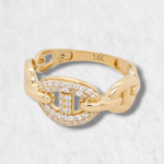 Anillo Eslabones Mariner Puff c/ Zircones Pave - Oro Amarillo 14Kts