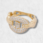 Anillo Eslabones Mariner Puff c/ Zircones Pave - Oro Amarillo 14Kts
