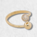Anillo Abierto Esferas Lisa & Bola de Fuego Zircones Pave - Oro Amarillo 14Kts