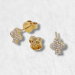Zarcillo Post Trebol Poker con Diamantes - Oro Amarillo 14 Kts