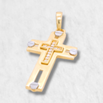 Cruz (21 x 34 mm) Doble c/ Zircones Pave & Tornillos - Oro Amarillo 18Kts
