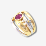 Anillo Rubí & Diamantes - Oro Amarillo & Blanco 14Kts.