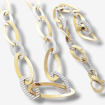 Set Pulsera/Collar Eslabones Planos - Oro Blanco & Amarillo 14Kts
