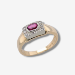 Anillo c/ Rubi Oval & Halo de Diamantes - Oro Amarillo 14Kts