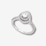 Anillo Compromiso Diamante Gota c/ Doble Halo de Diamantes - Oro Blanco 14Kts