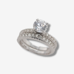 Set Anillo Matrimonio & Compromiso c/ Diamantes (0.59 ct) & Zircon Central - Oro Blanco 18Kts