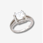 Anillo de Compromiso c/ Halo & Aro en Diamantes & Zircon Central - Oro Blanco 14Kts
