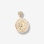 Medalla (31 mm)  Medusa c/ Greca & doble Marco c/ Zircones Pave - Oro Amarillo 14Kts