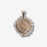 Medalla (14 mm) Escapulario Virgen del Carmen/Corazon de Jesus c/ Marco de Perlas - Oro Amarillo 14Kts