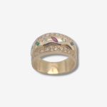 Anillo Aro Ancho c/ Diamantes Pave & Zafiro Azul, Esmeralda & Rubi  - Oro Amarillo 18Kts