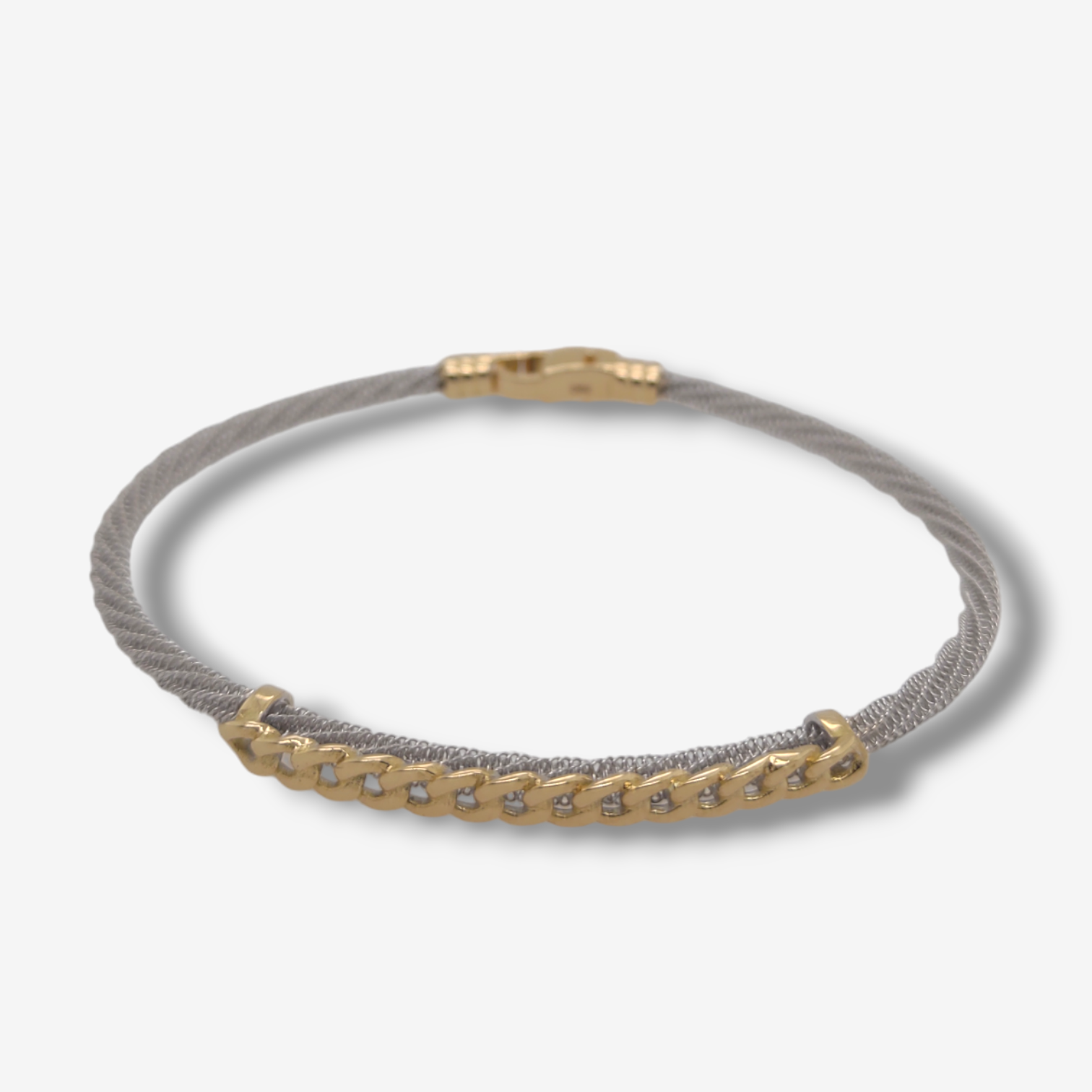 Photoroom-20240624_182515.png Pulsera (19 cm) Bangle Tejido Entorchado c/ Placa Cuban Link - Oro Dos Tonos 18Kts - Image 1