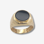 Anillo (15.4 mm) Caballero Onix Redondo c/ Aro Octagonal & Acanalado - Oro Amarillo 18Kts