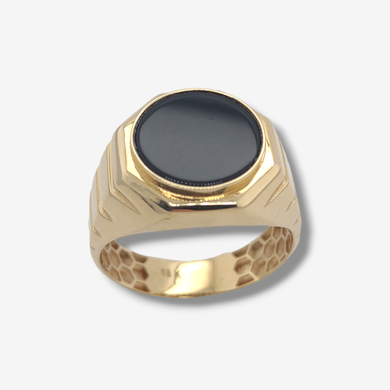 Photoroom-20240626_133034.png Anillo (15.4 mm) Caballero Onix Redondo c/ Aro Octagonal & Acanalado - Oro Amarillo 18Kts - Image 1