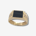 Anillo (9.4 mm) Caballero Onix Rectangular c/ Aro Acanalado & Linea Zircones Pave - Oro Amarillo 18Kts