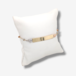 Brazalete (21 cm) Esclava c/ Placa ID & Esferas Diamantadas c/ 2 Corazones  - Oro Tres Tonos 14Kts