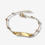 Brazalete (15.5 cm) Esclava Placa ID Tejido Cable c/ Esferas Diamantadas- Oro Tres Tonos 14Kts