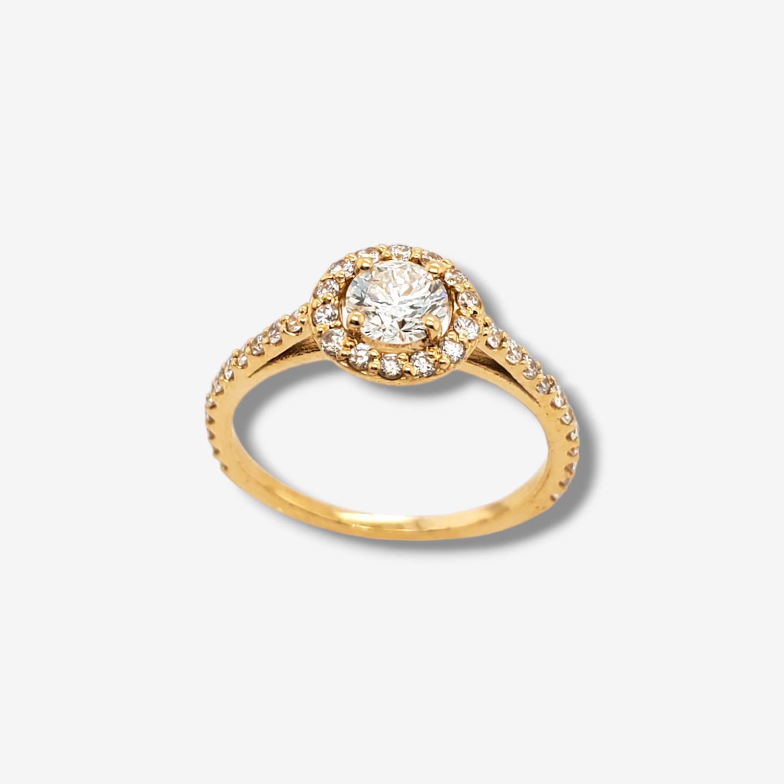 Photoroom-20240801_183719.png Anillo Compromiso Diamante Natural c/ Halo Redondo & Aro Diamantes Pave (0.35 Ct) - Oro Amarillo 18Kts - Image 1