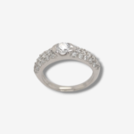 Anillo Compromiso Media Cana c/ Diamantes Naturales Pave (0.75 Ct) & Diamante Central (0.30 Ct) - Platino