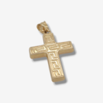 Cruz (20 x 26 mm) Tubo Rectangular Light c/ Greca Estampada - Oro Amarillo 14Kts