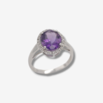 Anillo Amatista Ovalado (2.49 Ct)  & Halo de Diamantes Pave (0.08 Ct) - Oro Blanco 18Kts