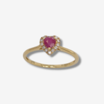 Anillo c/ Corazon de Rubi (0.29 Ct) & Halo de Diamantes (0.09 Ct) - Oro Amarillo 18Kts