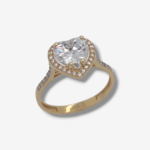 Anillo Compromiso Zircon Corazon (11 x 11 mm) c/ Halo & Aro de Zircones Pave - Oro Amarillo 14Kts - Image 2