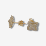 Zarcillos (11 x 11 mm) Post Treboles c/ Halo & Diamantes Pave (0.56 Ct) - Oro Amarillo 14Kts