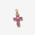 Dije (13 x 18 mm) Cruz c/ Rubies Ovalados - Oro Amarillo 18Kts