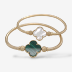 Brazalete Tubo Elastico (3 mm) c/ Trebol  Reversible - Oro Amarillo 14Kts