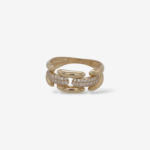 Anillo Tejido Pantera Rigido (8 mm) c/ Dos Eslabones & Zircones Pave - Oro Amarillo 14Kts