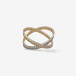 Anillo (9.7 mm) Doble Linea Cruzada c/ Zircones Pave - Oro Amarillo 14Kts