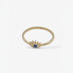 Anillo Fino (1.70 mm) Silueta de Ojo c/ Pestanas & Zircon Azul - Oro Amarillo 14Kts
