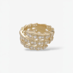 Anillo (12 mm) Serpiente Entorchada c/ Tres Lineas & Zircones Pave - Oro Amarillo 14Kts