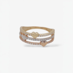 Anillo (6.7 mm) Tres Lineas c/ Zircones Pave & Tres Corazones - Oro Tres Tonos 14Kts