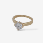 Anillo (3 mm) Compromiso Solitario c/ Zircon (6.5 mm) & Aro Plano Liso - Oro Amarillo 14Kts