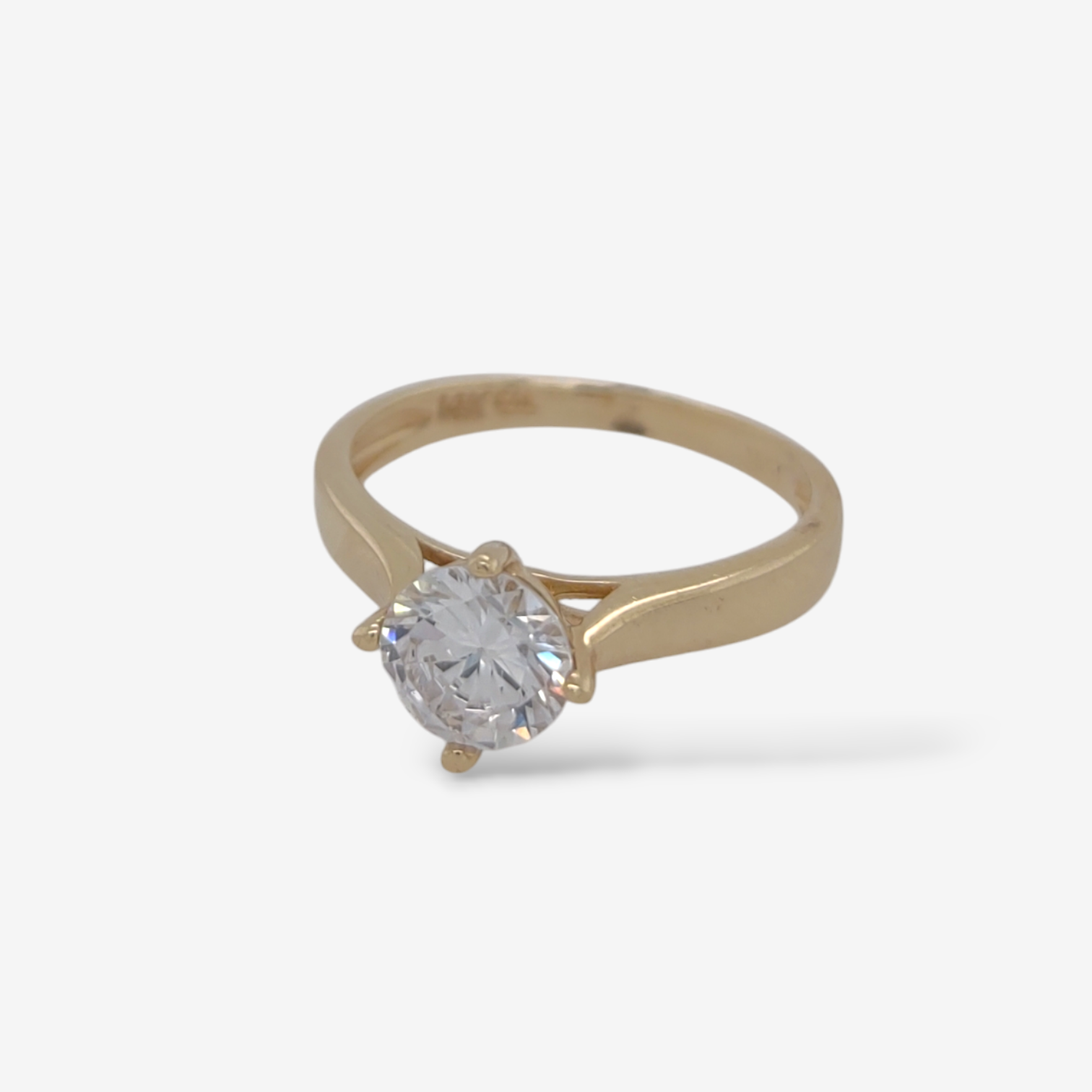 Photoroom-20250203_162657.png Anillo (3 mm) Compromiso Solitario c/ Zircon (6.5 mm) & Aro Plano Liso - Oro Amarillo 14Kts - Image 1