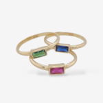 Set (3.5 x 6 mm) Tres Anillos c/ Zircon Central Verde , Rojo & Azul - Oro Amarillo 14Kts
