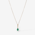 Cadena (45 cm) Fina Cable c/ Gota de Esmeralda (0.35 Ct) & Diamante (0.02 Ct) - Oro Amarillo 14Kts
