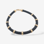 Brazalete (21 cm) Caucho Trenzado c/ Conectores Redondos Labrados Terminales c/ Cierre Lobster - Oro Amarillo 14Kts