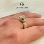 Anillo Pantera c/ Zircones Pave & Ojos Verdes - Oro Amarillo 18Kts