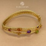 Pulsera 3 Hileras c/ cabuchones piedras semi preciosas - Oro Amarillo 14Kts - Image 3