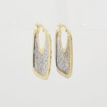 Zarcillos Rejilla Decorada (24 x 24 mm) - Oro Blanco & Oro Amarillo 14Kts